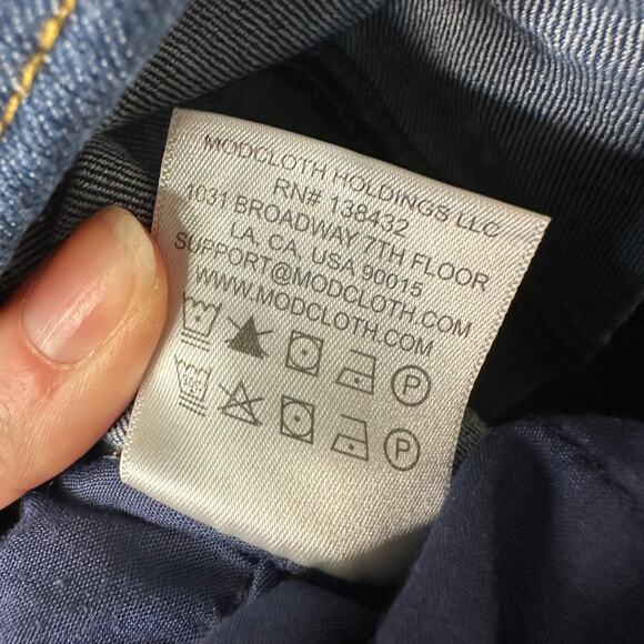 Sz 8 NWOT ModCloth Rainbow Denim Overalls Wide-Leg Embroidered Bib Retro Kidcore - Picture 9 of 10